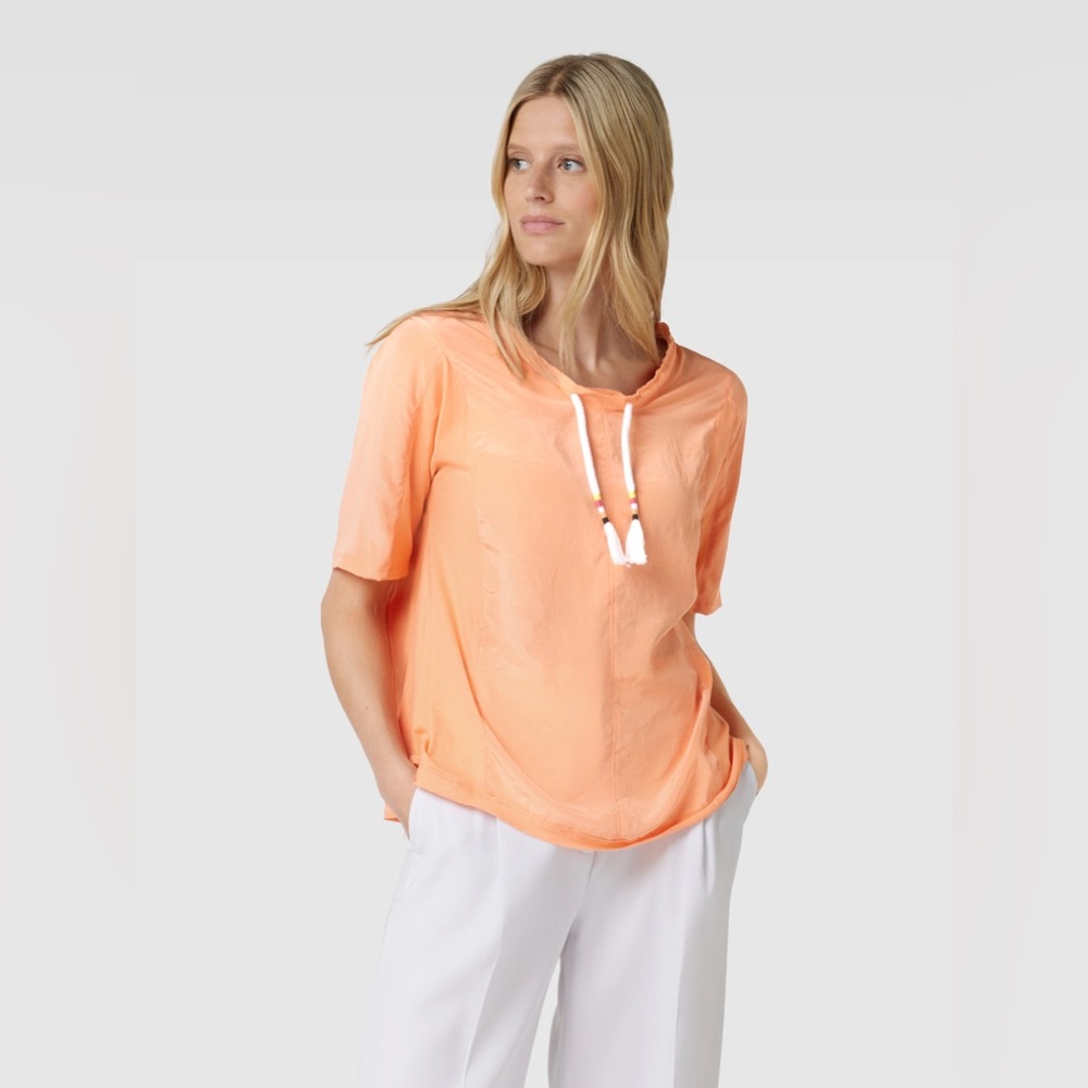 MARC CAIN apricot drawstring Casual Women's short sleeve Top